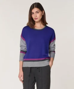 Rodier Pulls|Pull Nattie 100% laine col rond géométrique bleu outremer