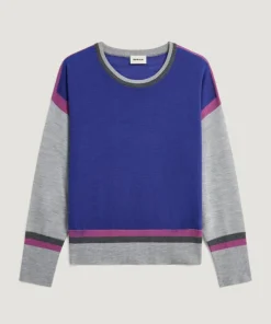 Rodier Pulls|Pull Nattie 100% laine col rond géométrique bleu outremer