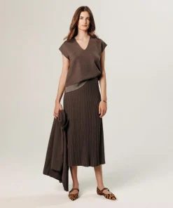 Rodier Pulls|Pull Nikita manches courtes col V marron havane