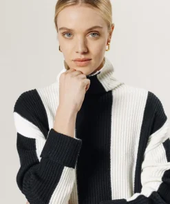 Rodier Pulls|Pull Pervenche en laine bicolore col montant noir