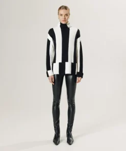 Rodier Pulls|Pull Pervenche en laine bicolore col montant noir