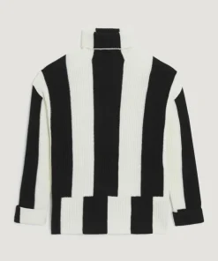 Rodier Pulls|Pull Pervenche en laine bicolore col montant noir