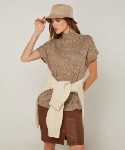 Rodier Pulls|Pull Phoebe col roulé sans manches marron