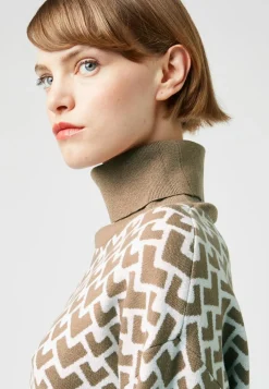 Rodier Pulls|Pull Pilar court jacquard col roulé marron camel