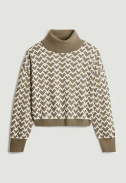 Rodier Pulls|Pull Pilar court jacquard col roulé marron camel