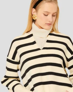 Tara Jarmon Pulls|Pull Plongeoir écru/noir