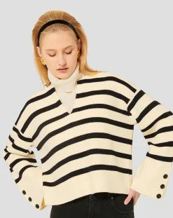 Tara Jarmon Pulls|Pull Plongeoir écru/noir