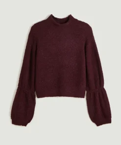 Rodier Pulls|Pull Plume col manches bouffantes rouge bordeaux
