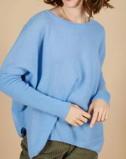Cashmere Tribu Pulls|Pull poncho 100% Cachemire Alizée col rond bleu topaze
