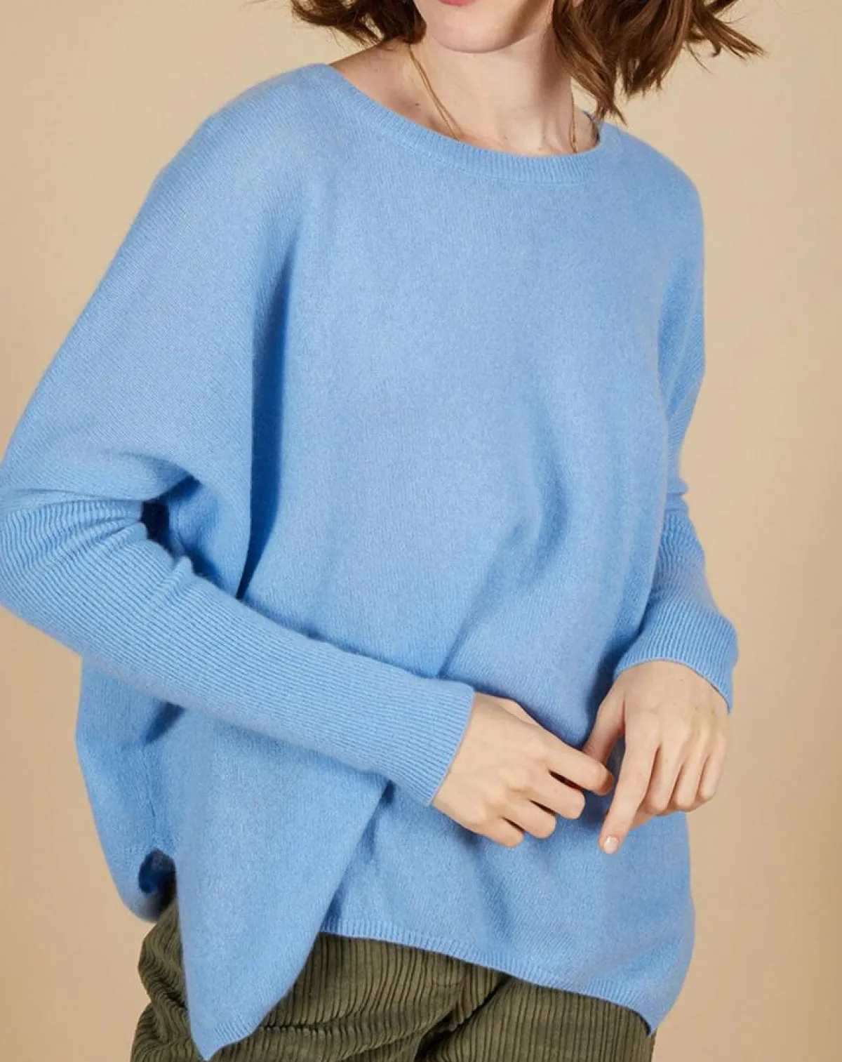 Cashmere Tribu Pulls|Pull poncho 100% Cachemire Alizée col rond bleu topaze
