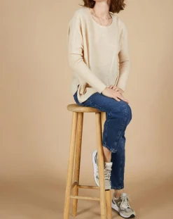 Cashmere Tribu Pulls|Pull poncho 100% Cachemire Alizée col rond beige chiné