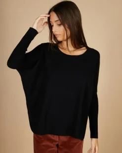 Cashmere Tribu Pulls|Pull poncho 100% Cachemire Alizée col rond noir