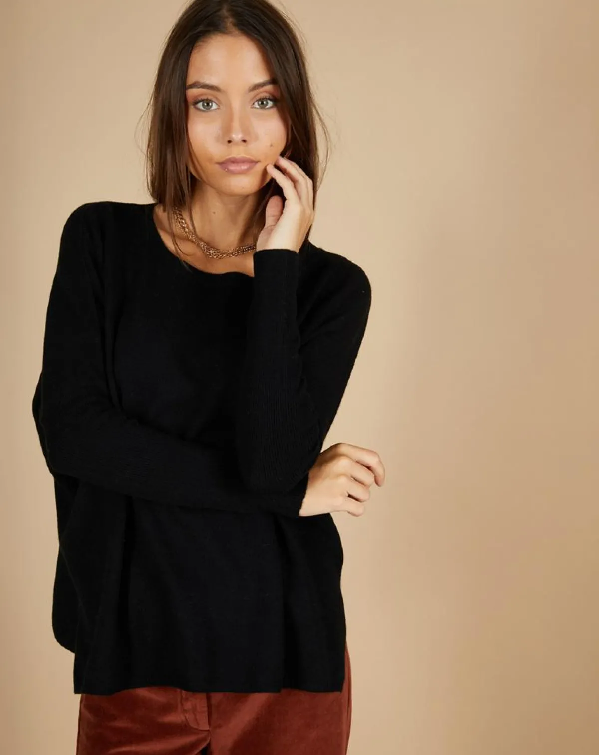 Cashmere Tribu Pulls|Pull poncho 100% Cachemire Alizée col rond noir