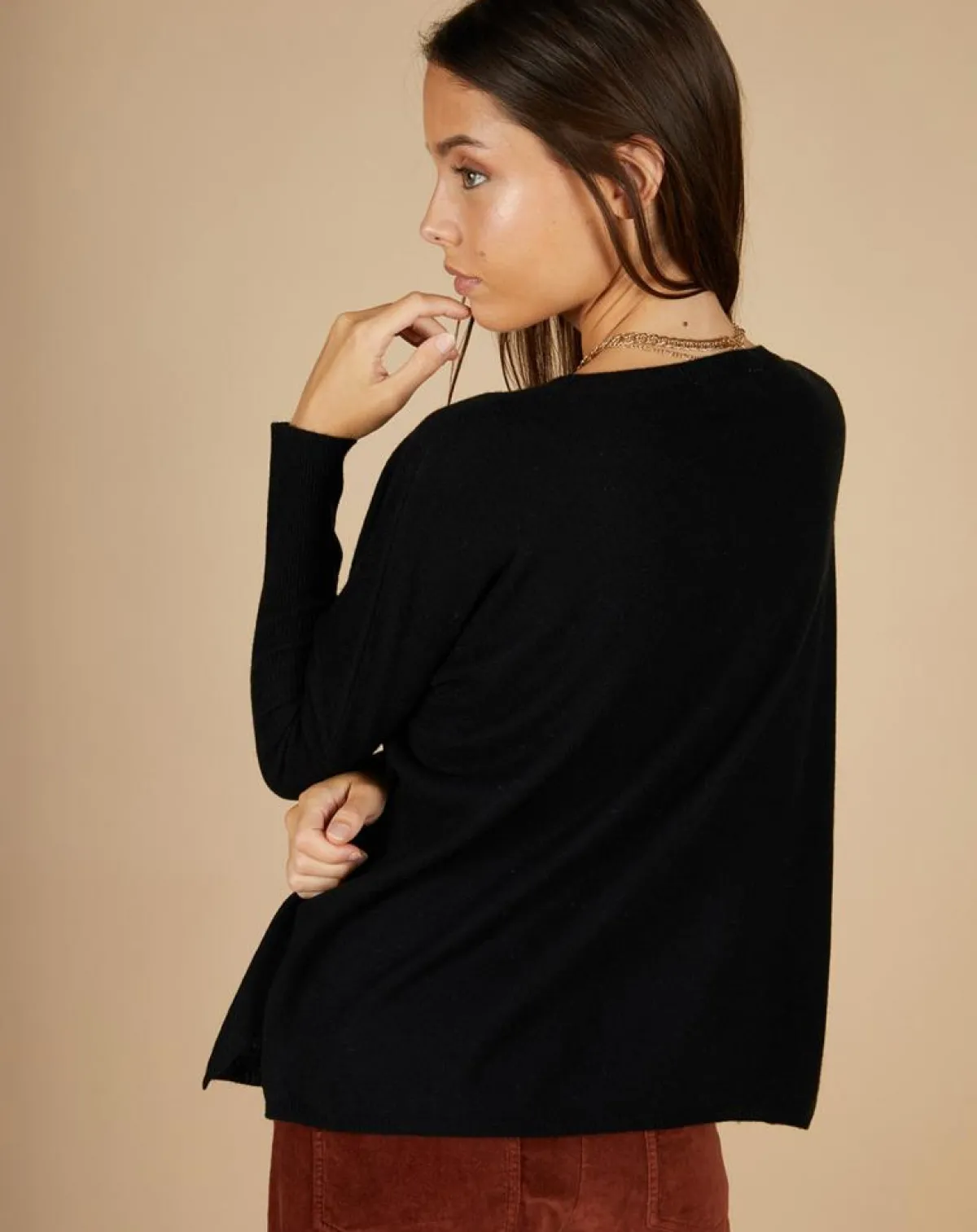 Cashmere Tribu Pulls|Pull poncho 100% Cachemire Alizée col rond noir