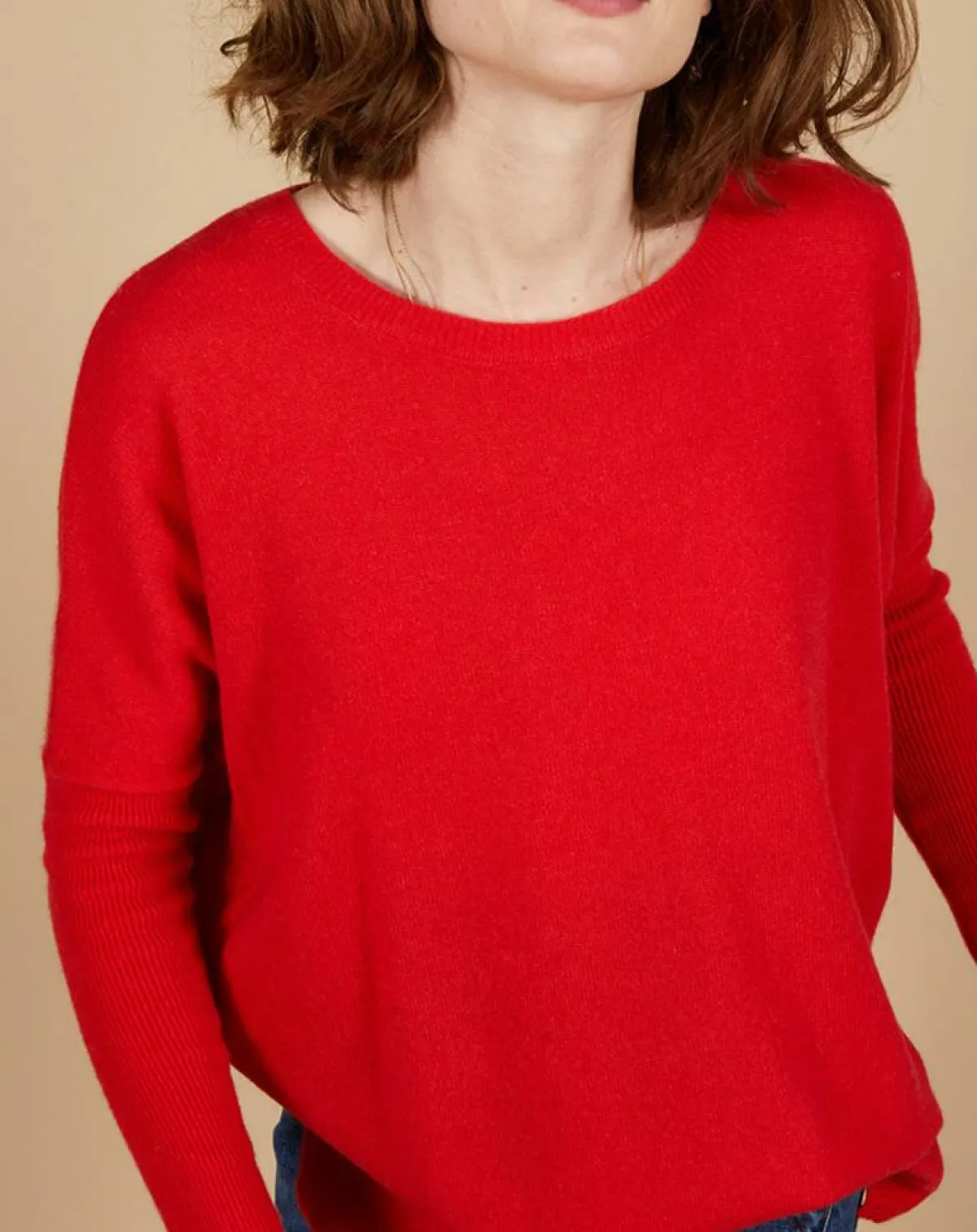 Cashmere Tribu Pulls|Pull poncho 100% Cachemire Alizée col rond rouge carmen