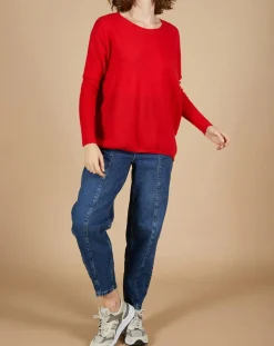 Cashmere Tribu Pulls|Pull poncho 100% Cachemire Alizée col rond rouge carmen