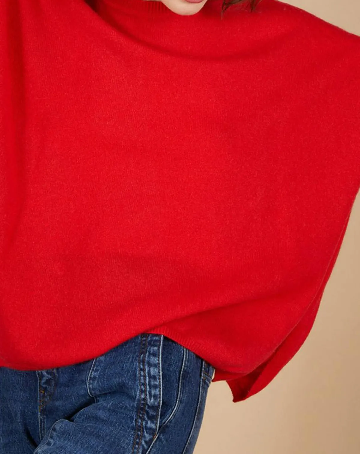 Cashmere Tribu Pulls|Pull poncho 100% Cachemire Alizée col rond rouge carmen