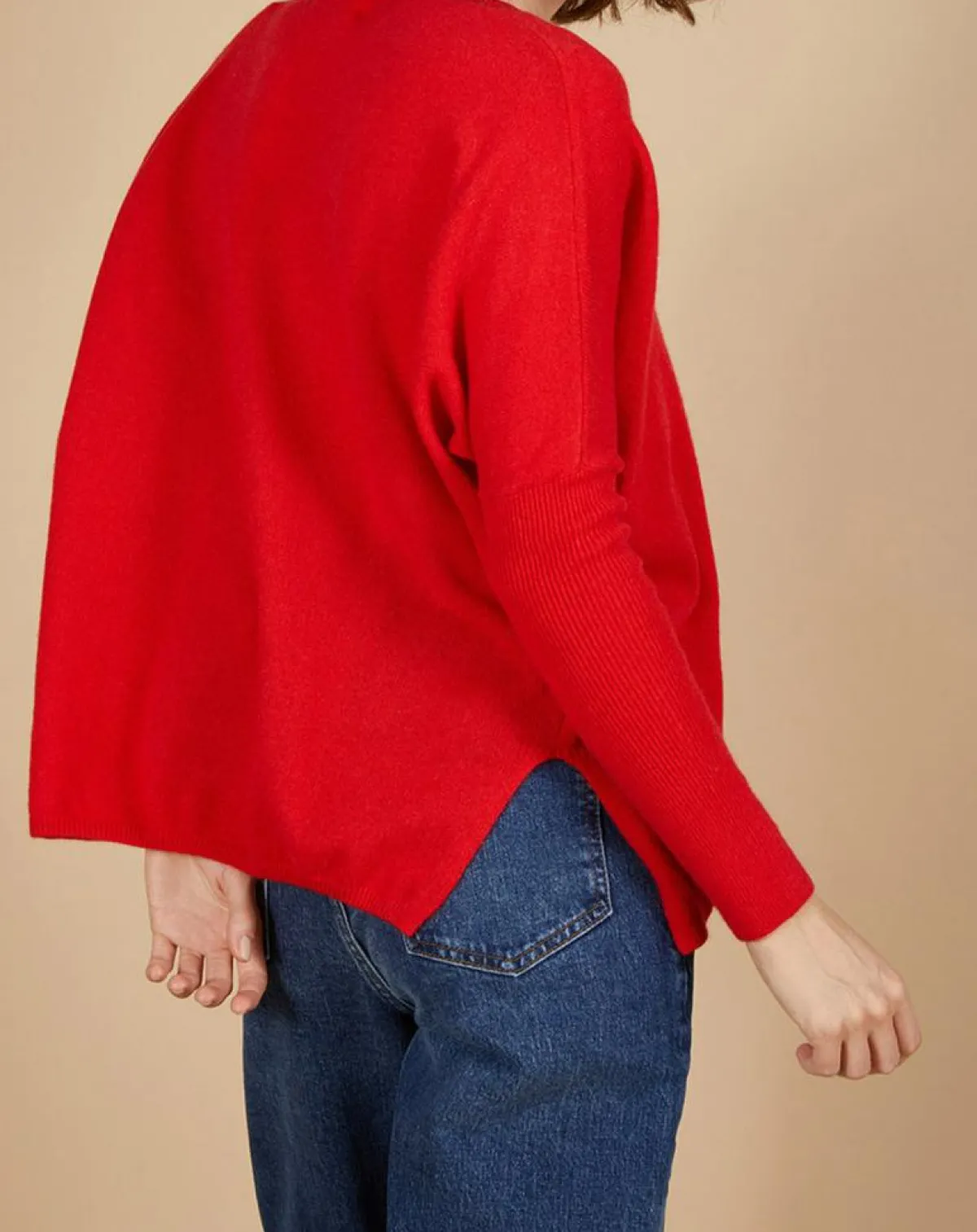 Cashmere Tribu Pulls|Pull poncho 100% Cachemire Alizée col rond rouge carmen