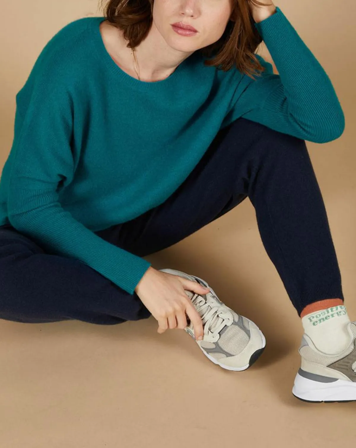 Cashmere Tribu Pulls|Pull poncho 100% Cachemire Alizée col rond bleu paon