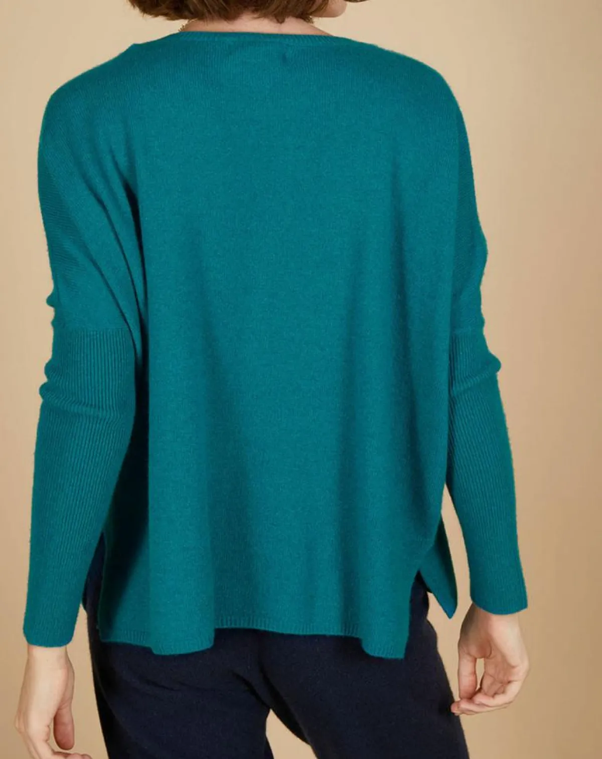 Cashmere Tribu Pulls|Pull poncho 100% Cachemire Alizée col rond bleu paon