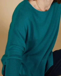 Cashmere Tribu Pulls|Pull poncho 100% Cachemire Alizée col rond bleu paon