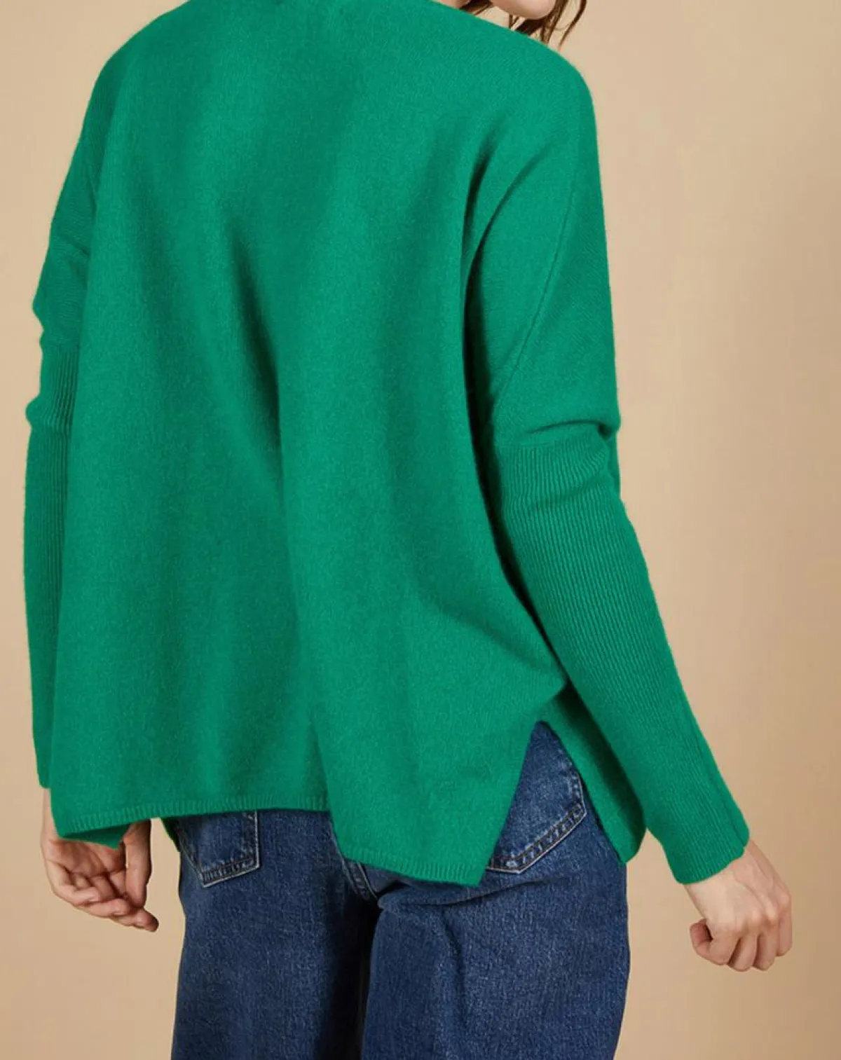 Cashmere Tribu Pulls|Pull poncho 100% Cachemire Alizée col rond vert impérial