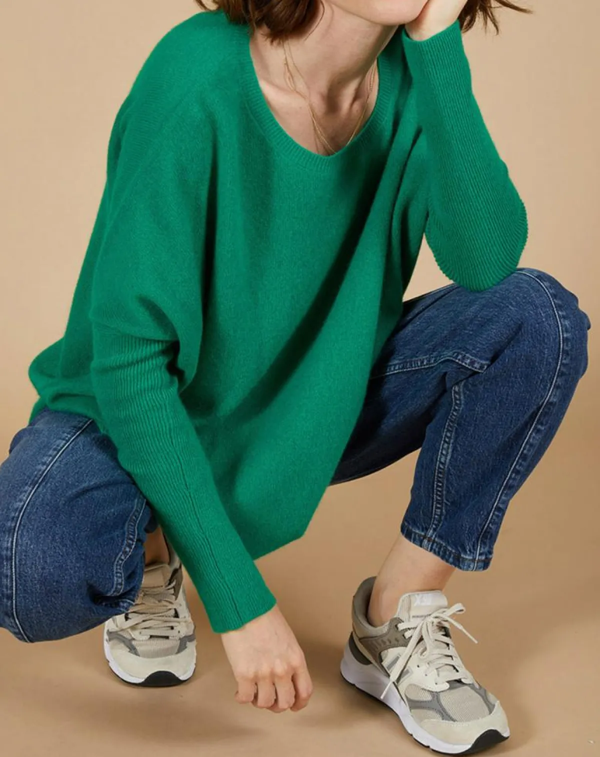 Cashmere Tribu Pulls|Pull poncho 100% Cachemire Alizée col rond vert impérial