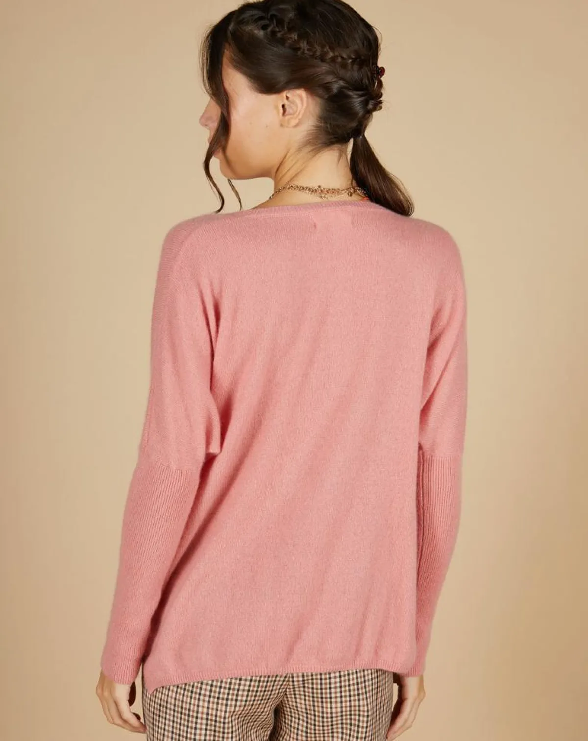 Cashmere Tribu Pulls|Pull poncho 100% Cachemire Alizée col rond bois de rose
