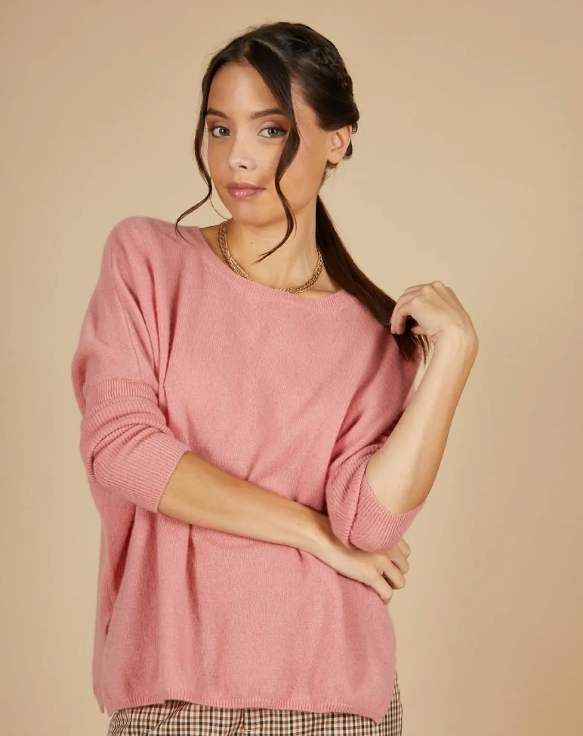 Cashmere Tribu Pulls|Pull poncho 100% Cachemire Alizée col rond bois de rose