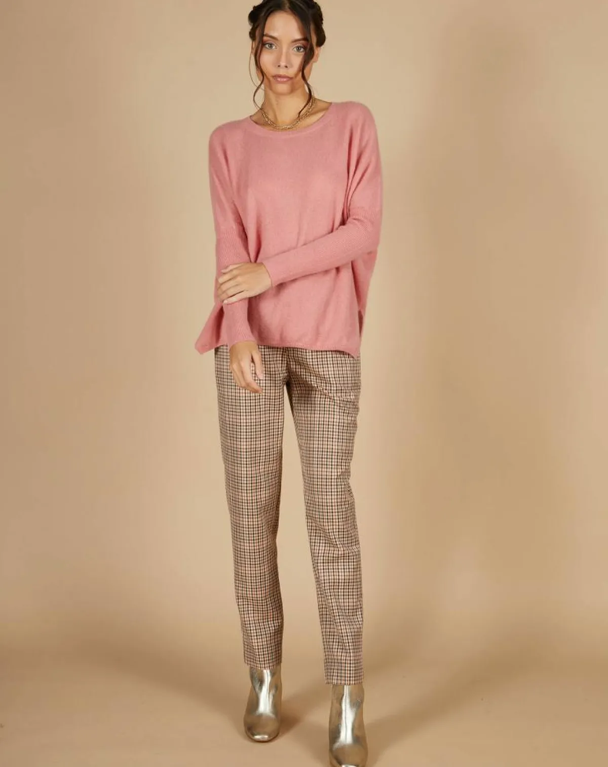 Cashmere Tribu Pulls|Pull poncho 100% Cachemire Alizée col rond bois de rose