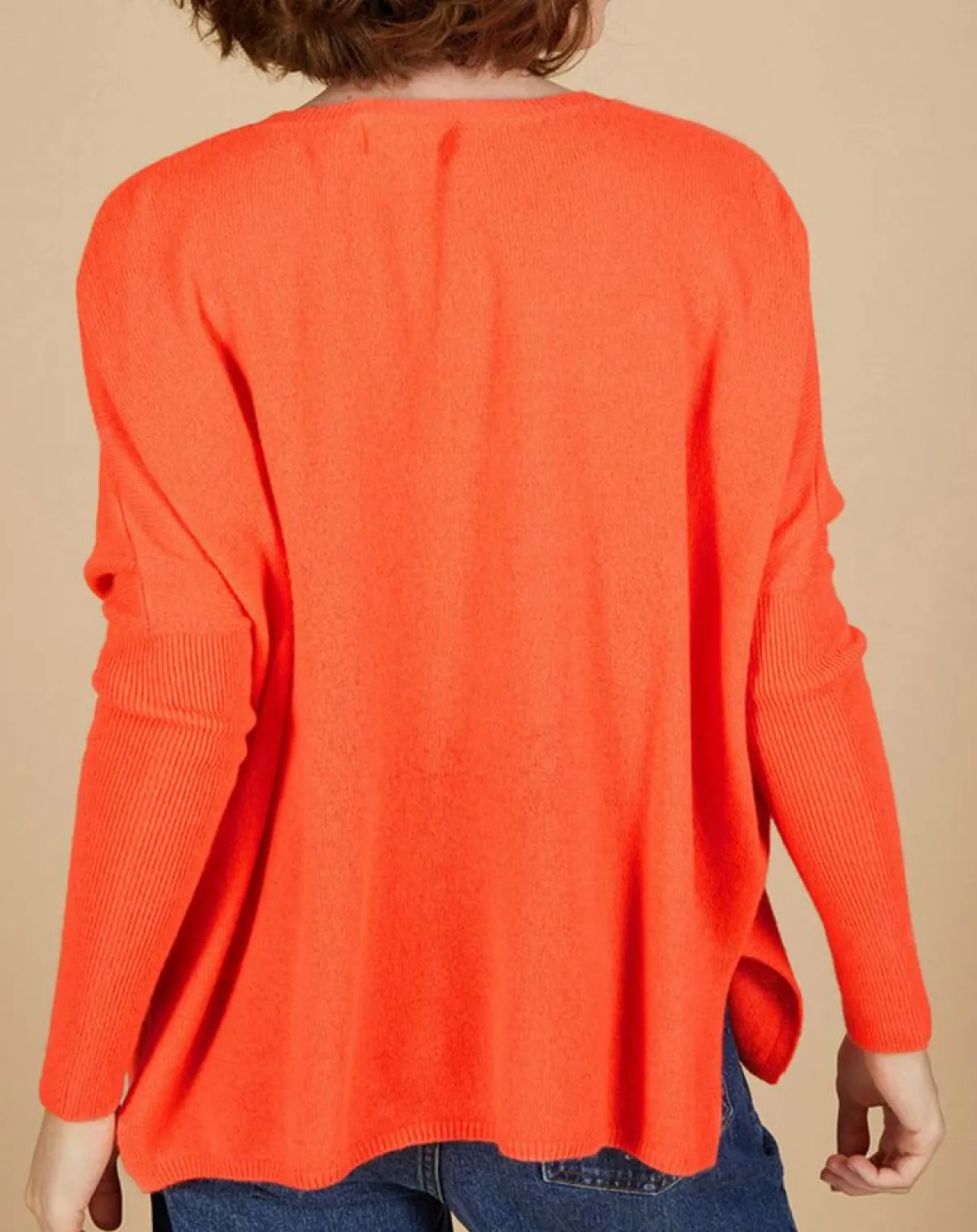 Cashmere Tribu Pulls|Pull poncho 100% Cachemire Alizée col rond corail fluo