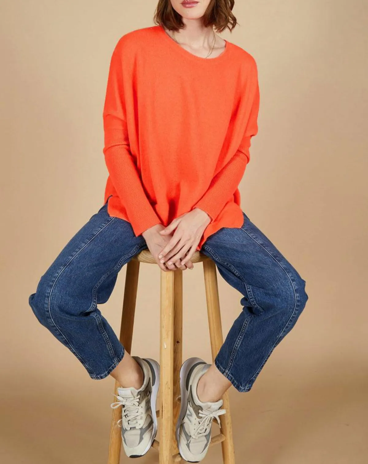 Cashmere Tribu Pulls|Pull poncho 100% Cachemire Alizée col rond corail fluo