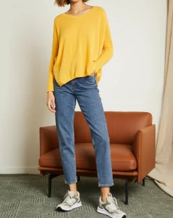 Miss Cashmere Pulls|Pull poncho 100% Cachemire Axelle Col V moutarde