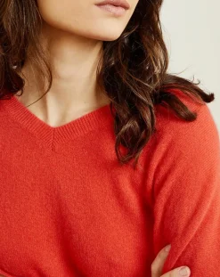 Miss Cashmere Pulls|Pull poncho 100% Cachemire Axelle Col V corail