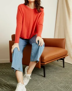 Miss Cashmere Pulls|Pull poncho 100% Cachemire Axelle Col V corail