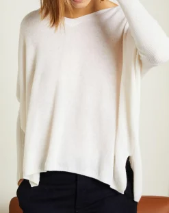 Miss Cashmere Pulls|Pull poncho 100% Cachemire Axelle Col V écru