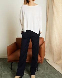 Miss Cashmere Pulls|Pull poncho 100% Cachemire Axelle Col V écru