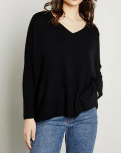 Miss Cashmere Pulls|Pull poncho 100% Cachemire Axelle Col V noir