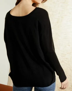 Miss Cashmere Pulls|Pull poncho 100% Cachemire Axelle Col V noir