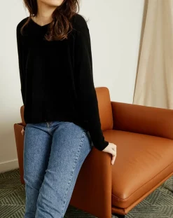 Miss Cashmere Pulls|Pull poncho 100% Cachemire Axelle Col V noir