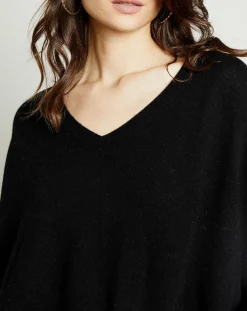 Miss Cashmere Pulls|Pull poncho 100% Cachemire Axelle Col V noir
