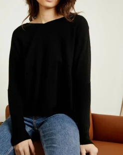 Miss Cashmere Pulls|Pull poncho 100% Cachemire Axelle Col V noir