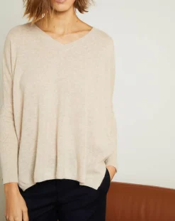 Miss Cashmere Pulls|Pull poncho 100% Cachemire Axelle Col V beige chiné