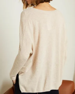 Miss Cashmere Pulls|Pull poncho 100% Cachemire Axelle Col V beige chiné