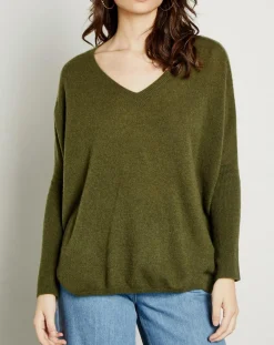 Miss Cashmere Pulls|Pull poncho 100% Cachemire Axelle Col V kaki