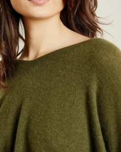 Miss Cashmere Pulls|Pull poncho 100% Cachemire Axelle Col V kaki