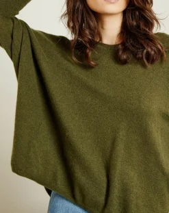 Miss Cashmere Pulls|Pull poncho 100% Cachemire Axelle Col V kaki