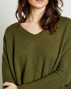 Miss Cashmere Pulls|Pull poncho 100% Cachemire Axelle Col V kaki