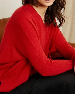 Miss Cashmere Pulls|Pull poncho 100% Cachemire Axelle Col V rouge