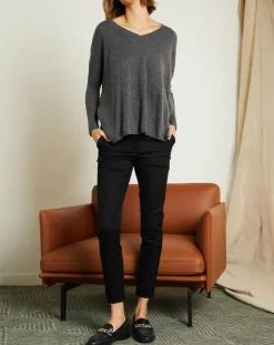 Miss Cashmere Pulls|Pull poncho 100% Cachemire Axelle Col V gris chiné foncé